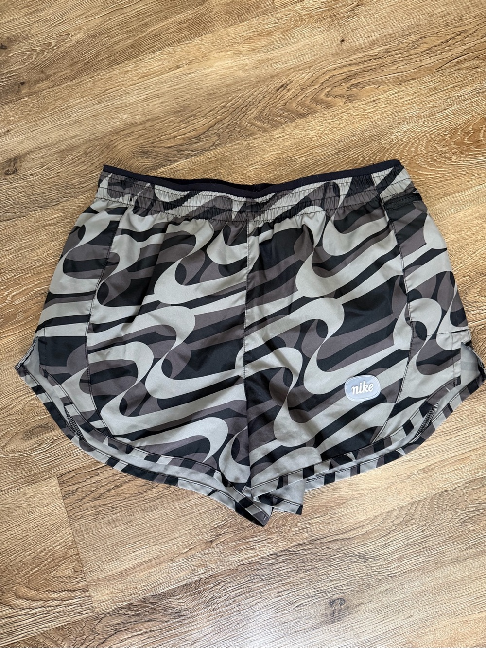 Nike Women's Black and Gray Swirl Athletic Shorts